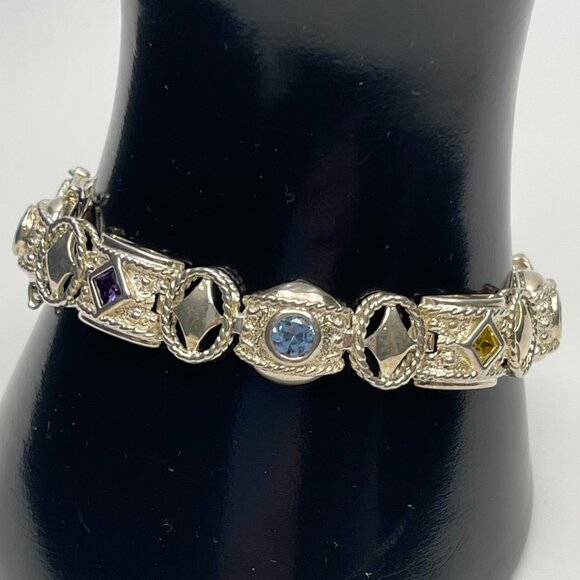 Vintage Sterling Silver Multi-Gemstone Link Bracelet - Preowned - Picture 5 of 10